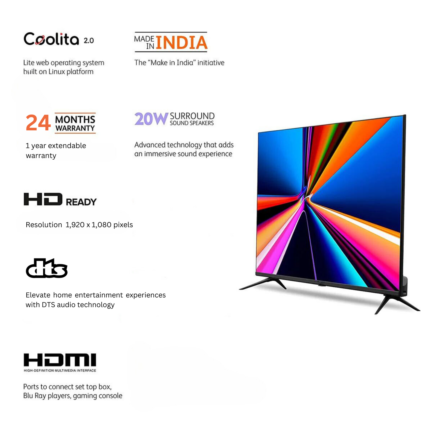 Aura 80 cm (32 inch) Bezelless Coolita Smart LED TV (2 + 1*)Year Warranty